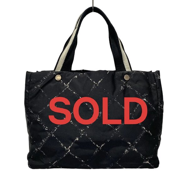 CHANEL Handbags - CHANEL Old Travel Line - Black Gray Nylon Cotton Tote Bag 337-042825